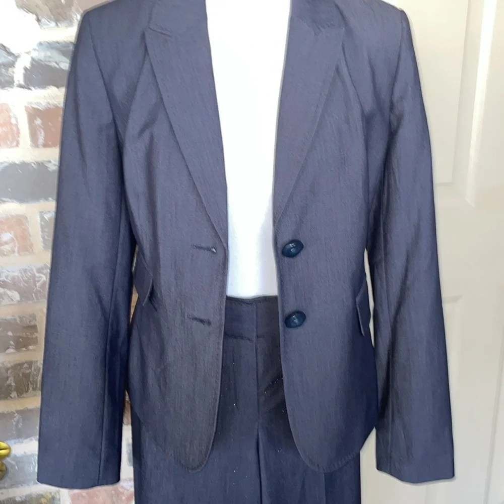 Nine West x Kasper Brown Tailored Pantsuit Polish Trousers Fitted Blazer Refined